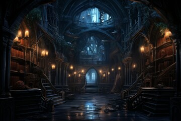 Fototapeta premium Mysterious shadow libraries in Fantasy - Generative AI