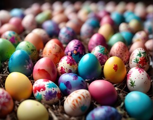 Fototapeta na wymiar Easter eggs in a nest on a white background