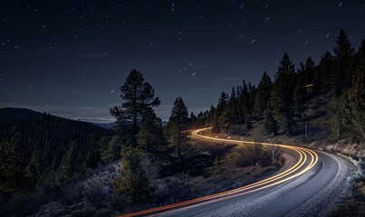 Nighttime Highway with Trees and Blurred Lights Generative AI