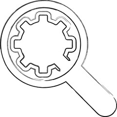 Magnifying glass icon with gear repair design decoration.