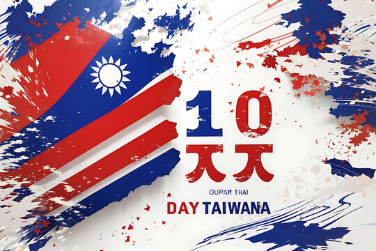 10th October double tenth day in Taiwan. National Day of Taiwan. Taiwanese flag grunge vector illustration on a white background with red and blue text designs.