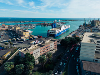 View of the port of Catania in Sicily. Aerial shot