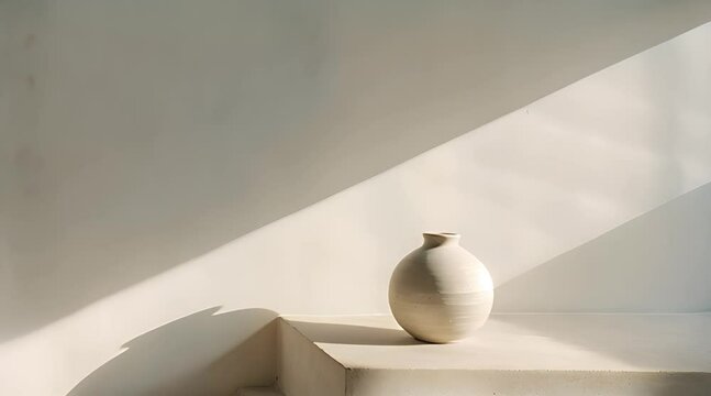 a white vase sitting on top of a white step