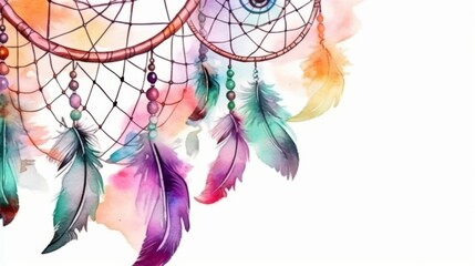Watercolor painting of a dreamcatcher surrounded by colorful flowers