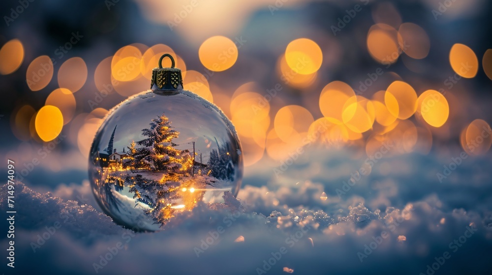 Poster a christmas tree in a snow globe generative ai