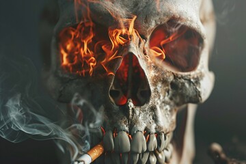 A skeleton with a lit cigarette in its mouth Generative AI