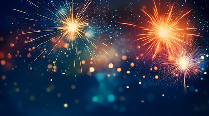 Obraz premium Beautiful fireworks background at night for holiday decoration
