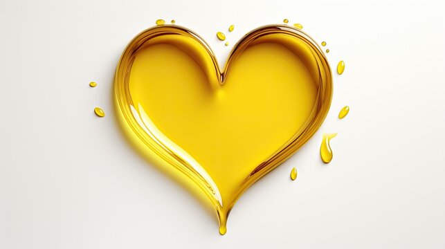 An image of a drop of olive oil shaped like a heart symbol on a white background.