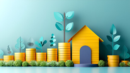 Illustration House investment growth, Real estate, Property value, Cost of living, House Price Rising Up To Up Real Estate Property Growth, Generative Ai