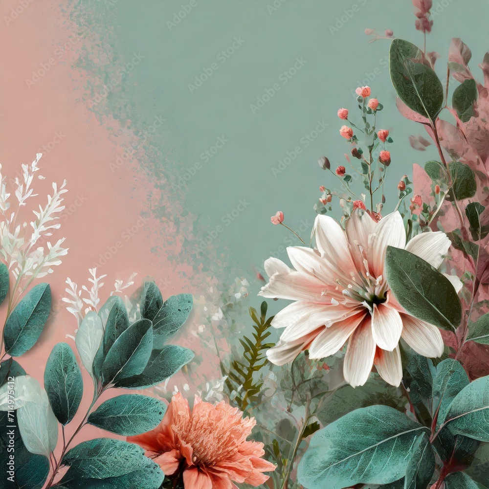 Poster freshness unveiled: 3d rendering of botanical elements in soft pastel colors