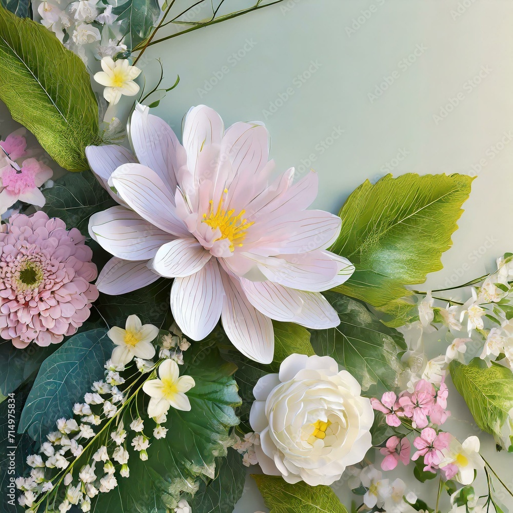 Poster pastel bouquet reverie: 3d rendering of botanical elements with copy space