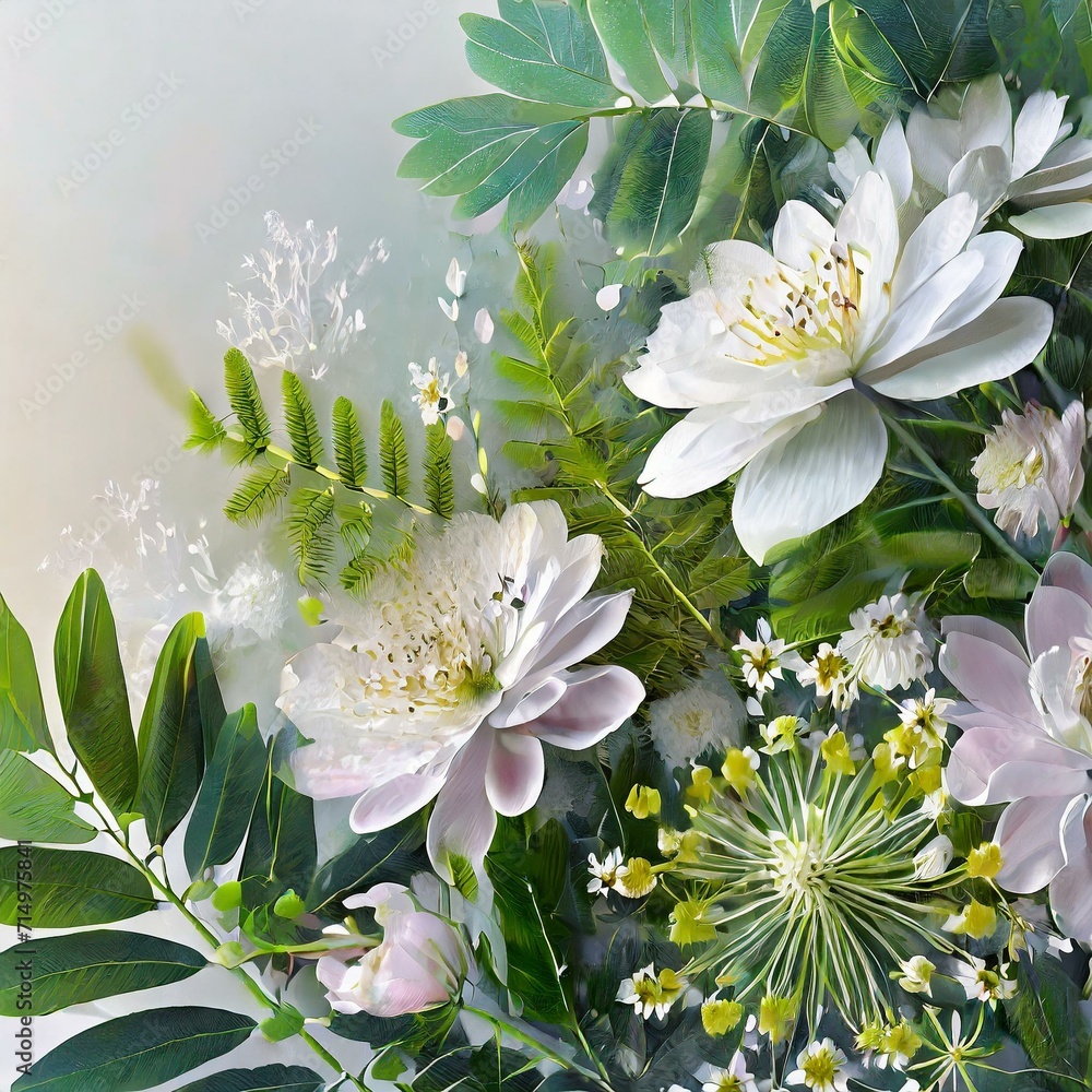 Poster pastel bouquet reverie: 3d rendering of botanical elements with copy space