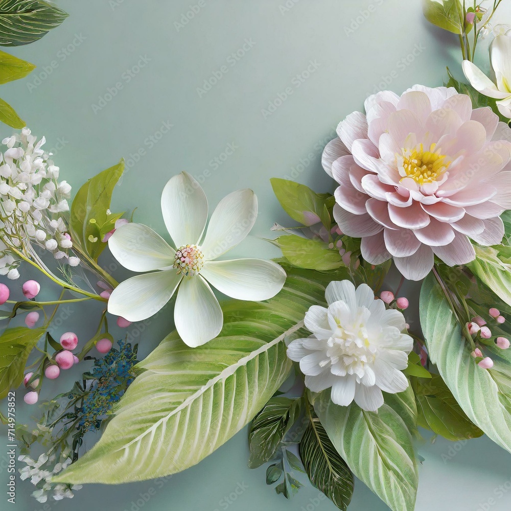 Poster pastel bouquet reverie: 3d rendering of botanical elements with copy space