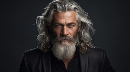 Well maintained 60-year-old man with a confident presence. His hair is a distinguished silver