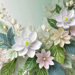 Fototapeta premium Botanical Bliss in 3D: Pastel-Colored Flowers and Leaves with Copy Space