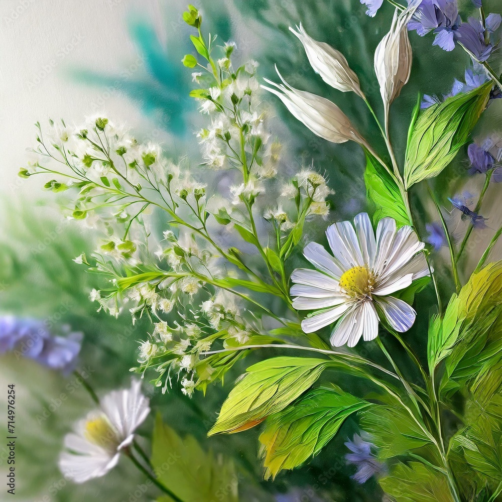 Poster herbal garden symphony: 3d rendering with fresh botanical elements and copy space