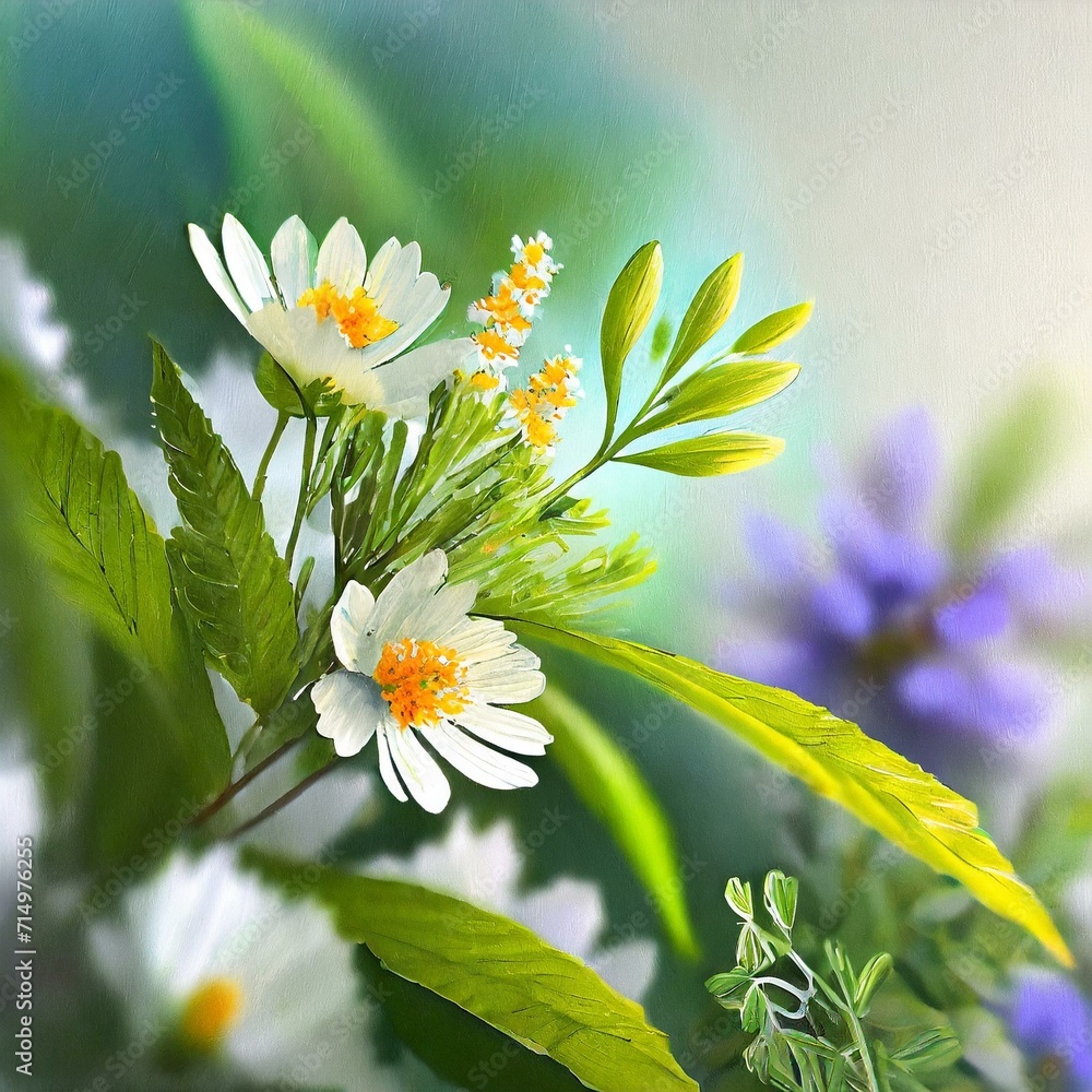 Poster herbal garden symphony: 3d rendering with fresh botanical elements and copy space