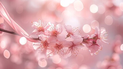 Pink Flowers in Blurred Light Generative AI