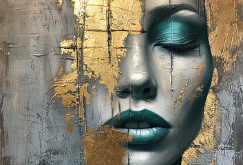 Portrait of a woman. Beautiful paint on canvas.  Interior painting. Beautiful background. Generative AI.