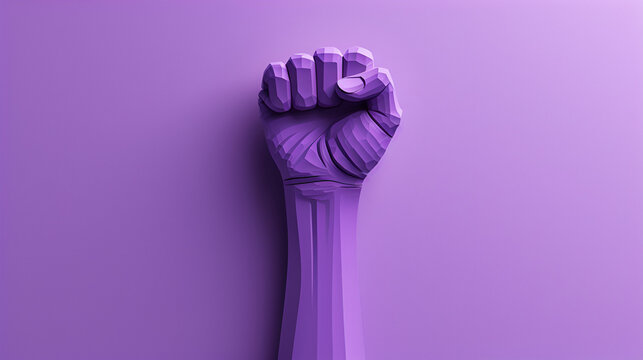 paper cut Raised purple fist of a woman for international women's day and the feminist movement. March 8 for feminism, independence, freedom, empowerment, and activism for women rights, Generative Ai