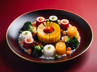 Innovative Fusion Feast: Chinese New Year Culinary Fusion in Modern Creative Splendor. generative AI