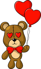 Teddy bear holding a love balloons vector image, valentine collection, doll collection, teddy bear collection