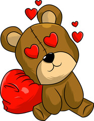 Teddy bear resting on a love pillow vector image, valentine collection, doll collection, teddy bear collection