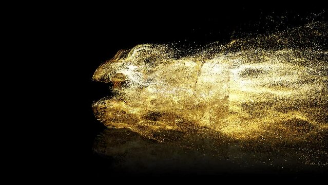 3M realistic 3d gold text with particle dust effect on black background. fill letters with golden particles. 4k abstract Footage