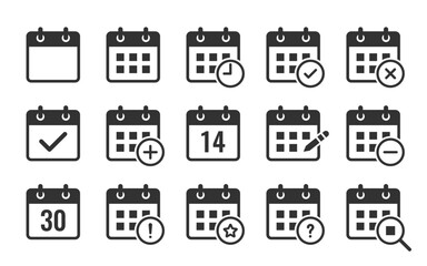 Calendar icon set. Containing date, schedule, month, week, appointment, agenda, organization, and event icons.