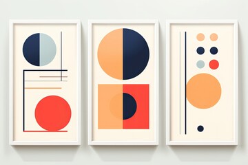 abstract background of art illustration framed in minimalism style modern geometric pop art set on wall, two frames, mockup idea, Generative Ai