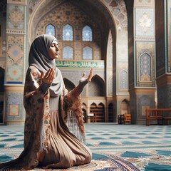 a Muslim woman is praying