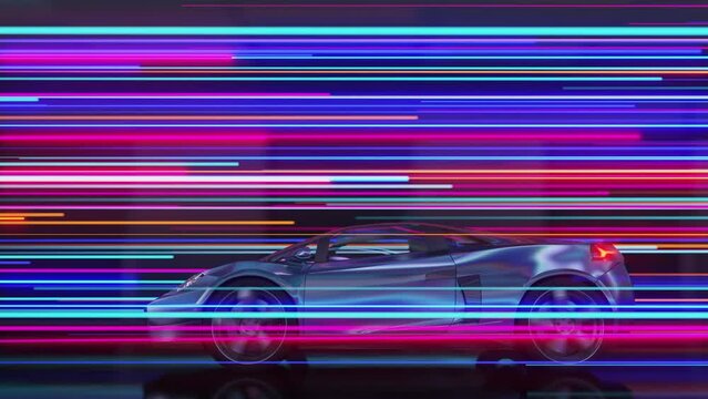 A sports car in motion against a backdrop of neon light streaks, illustrating speed and dynamism.
Ultra HD 4K 3840x2160 3D Loopable Animation.