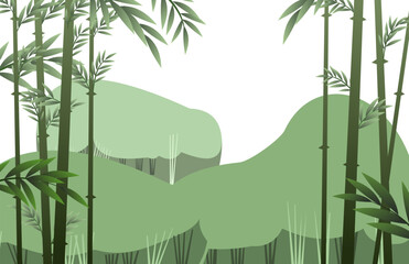 Bamboo forest. Tropical reed beds. Jungle and rainforest of southern latitudes. Cartoon fun style. Flat design. Isolated on white background. Vector