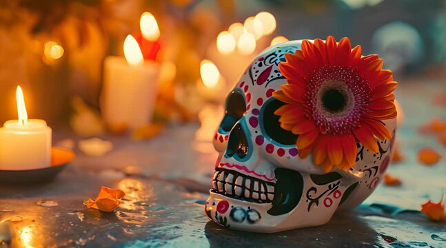 a decorated skull with a flower on it