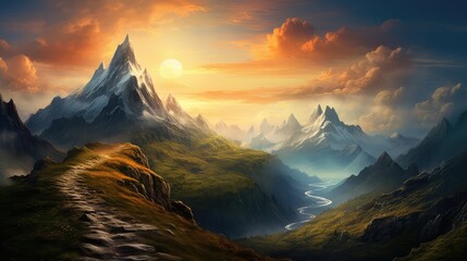 majestic mountain peak illuminated by a brilliant light - obrazy, fototapety, plakaty