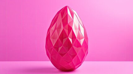 Polygonal easter egg on vivid pink background with copy space.