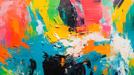 This abstract acrylic painting captures a maelstrom of vivid colors, with bold strokes that seem to clash and converse on the canvas, AI Generated Art - obrazy, fototapety, plakaty