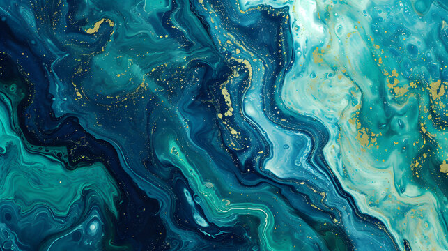 Acrylic Fluid Art Dark green waves in abstract ocean waves Marble effect background or texture