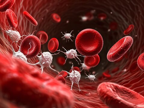 Blood cells with red blood cells and white blood cells Generative AI
