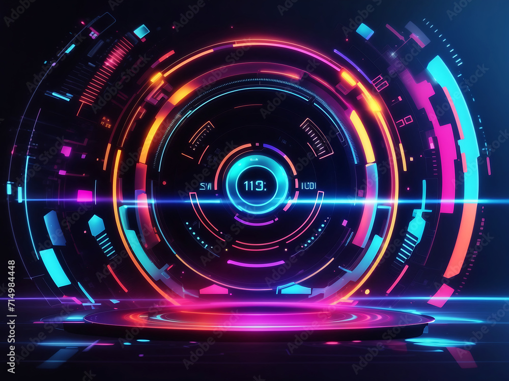 Aufkleber abstract technology hud interface hologram elements neon lights, circle per cent vitality innovation
