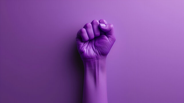 paper cut Raised purple fist of a woman for international women's day and the feminist movement. March 8 for feminism, independence, freedom, empowerment, and activism for women rights, Generative Ai