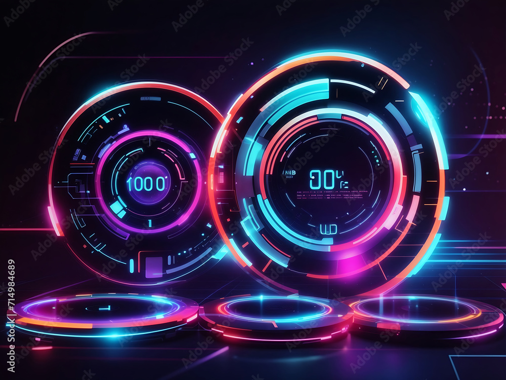 Poster abstract technology hud interface hologram elements neon lights, circle per cent vitality innovation