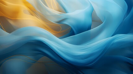 Abstract waves of cerulean blue and goldenrod creating a serene and dreamlike atmosphere.