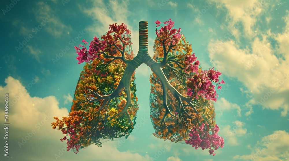 Aufkleber a colorful illustration of a lung with a tree inside generative ai