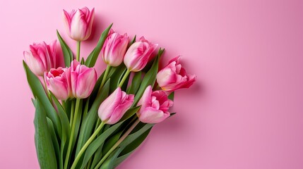 Pink tulips on pink background