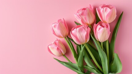 Fototapeta premium Pink tulips on pink background