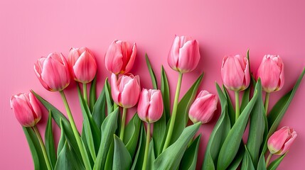 Pink tulips on pink background