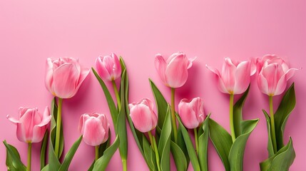 Obraz na płótnie Canvas Pink tulips on pink background