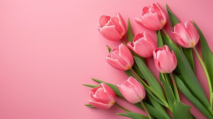 Obraz premium Pink tulips on pink background