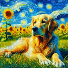 dog in impressionist art for paintings and t-shirt prints Generative AI